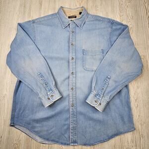 Roundtree & Yorke Shirt Mens XL Light Blue Denim Button Up Long‎ Sleeve Pocket